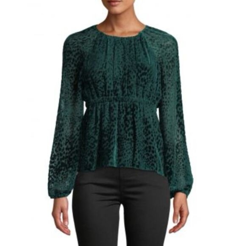 A.L.C. Green Semi-Sheer Animal Print Velvet Burnout Silk Blend Karen Top‎ Sz. 2